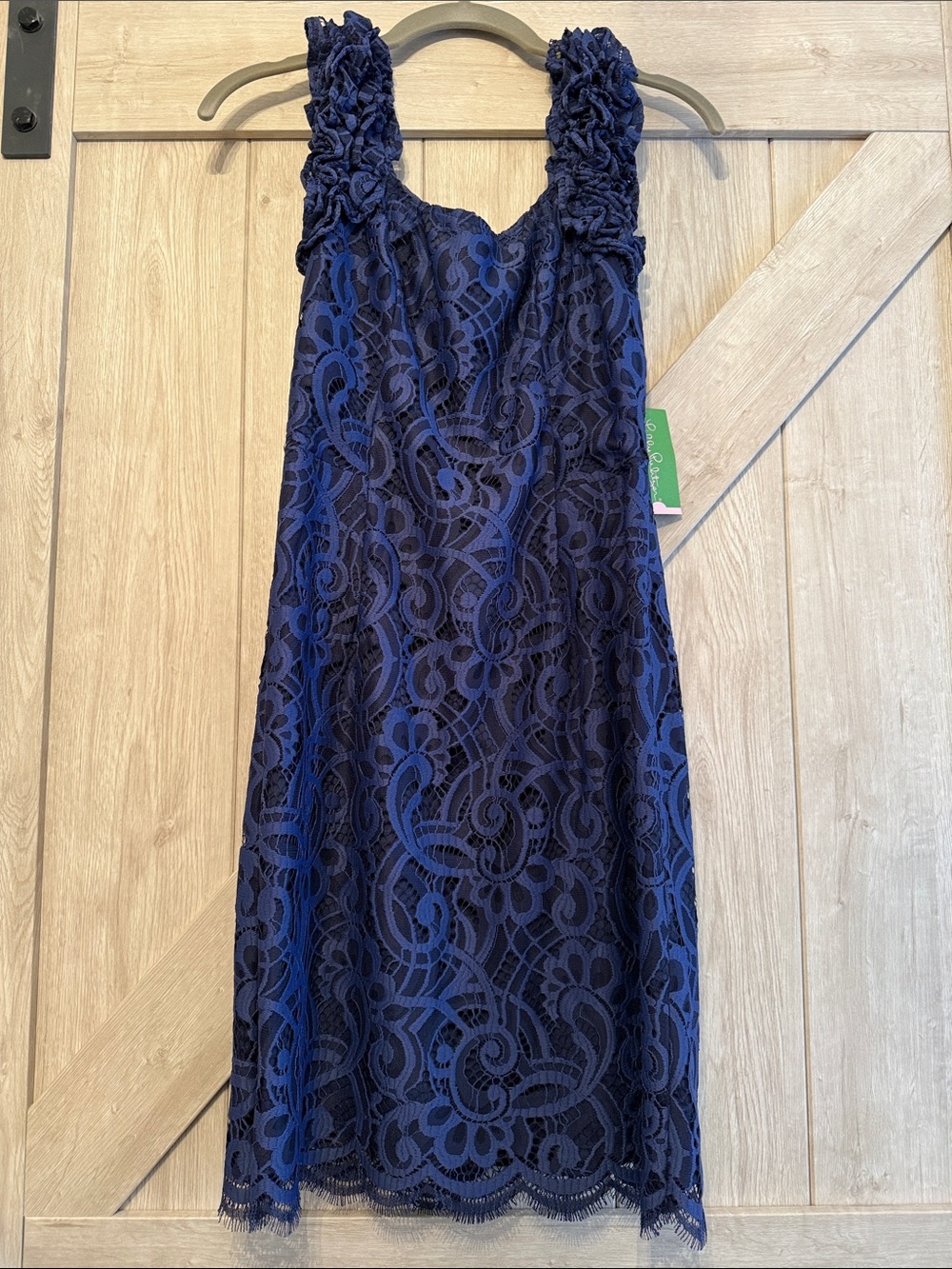 Lilly Pulitzer “Mara Dress” in Bright Navy with lace overlay